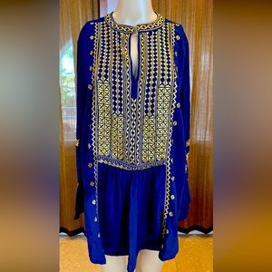 Roamans Woman’s Tunic, Sz 12W, Blue and Gold